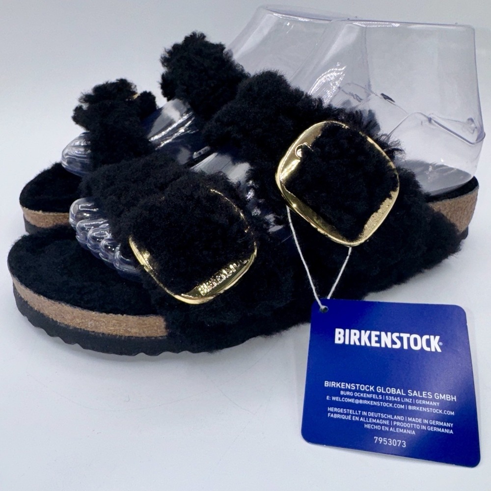 Birkenstock Arizona Shearling Big Buckle‎ Sandals Women's Size 7 EU 38 Black